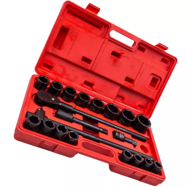 21pcs 3/4 inch Drive Deep Impact Socket Set 19mm-50mm Ratchets Extension Sockets