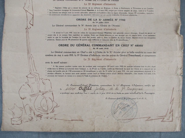 Citation à l'Ordre du Régiment (Croix de Guerre avec étoile de bronze Citation à l'Ordre du Régiment (Croix de Guerre avec étoile de bronze