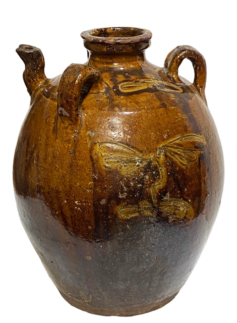 #4994 Old Asian  Chinese Earthenware Pottery Storage Jar 15" H