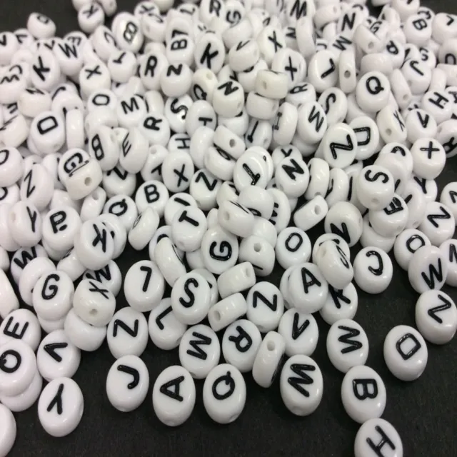100 - WHITE DISC Alphabet Beads - Acrylic Beads 7mm x 4mm - A - Z Letters