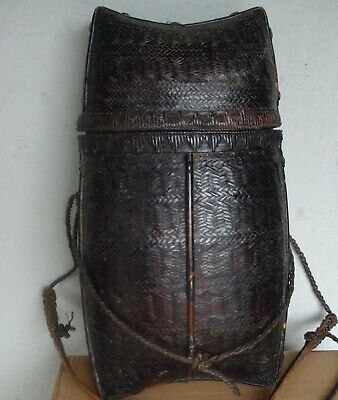 antique Laos/golden triangle carrying basket with straps, early 20c