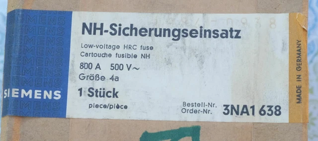 Siemens 3NA1638 cartouche fusible à couteaux NH 800A 500V taille 4a HRC fuse 7