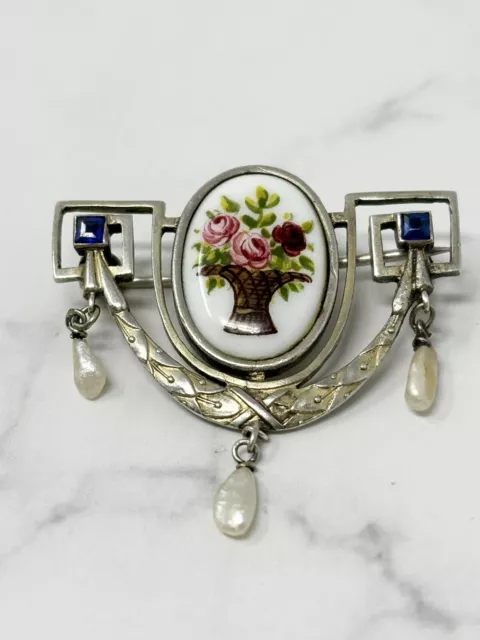 Antique Brooch Theodor Fahrner 935 Sterling Silver  And Enamel Jugendstil Depose