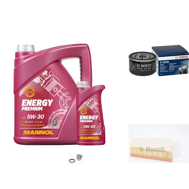 Bosch Pacchetto di Ispezione 6. L mannol Energy Premium 5W-30 per Renault Grande