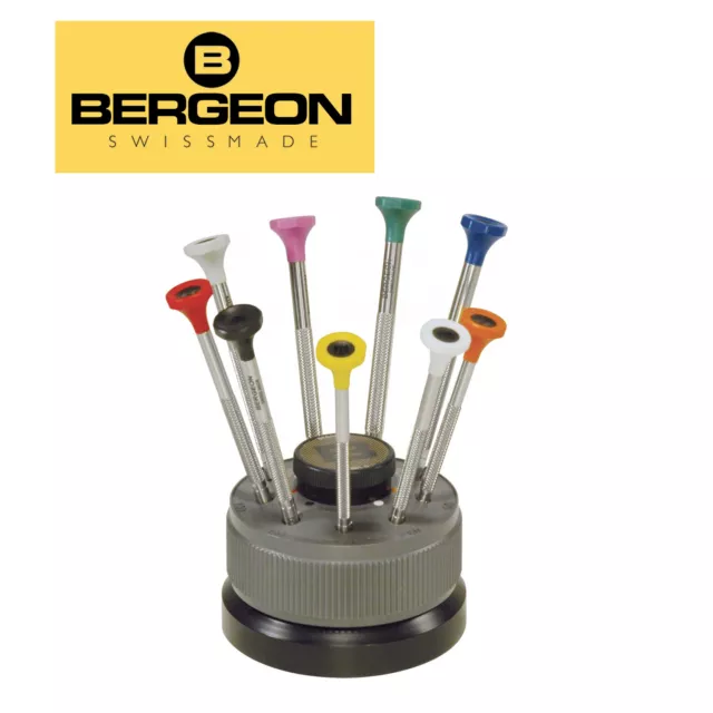 Bergeon 30081-S09, Stainless Steel Screwdrivers in Rotating Stand (Set of 9 PCs)