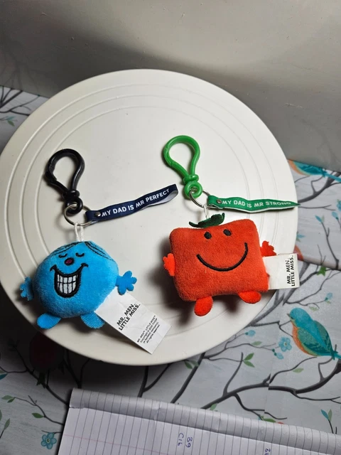 2 MR MEN & Little Miss plush keyrings mr perfect and mr strong £5.50 ...