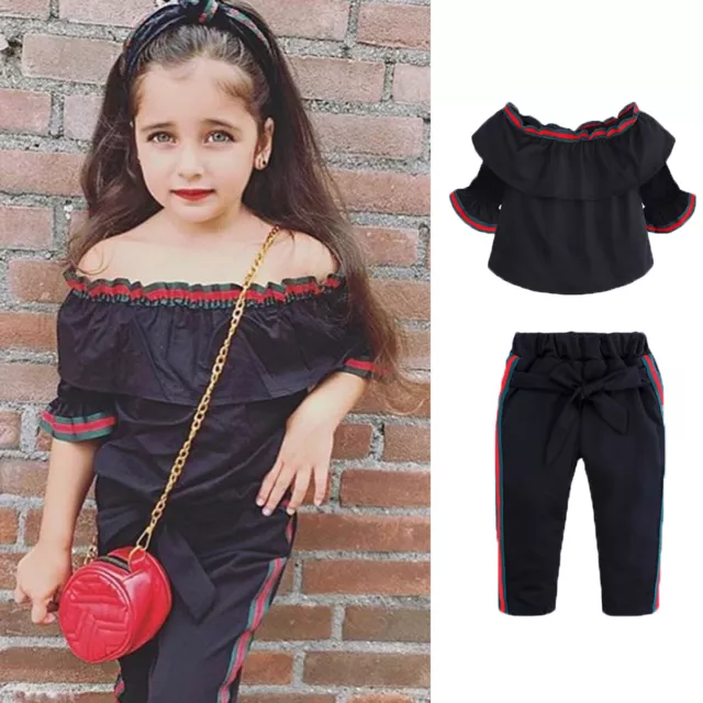 Toddler Kids Girls Off Shoulder Tank Tops Vest Pants Summer Clothes Outfits