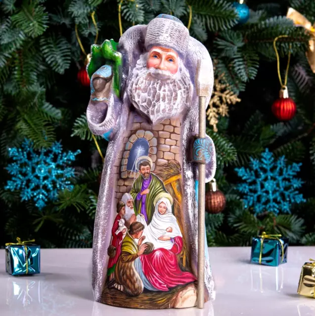 Wooden Hand Carved Santa Claus, Hand Painted Nativity Scene Christmas Home Decor