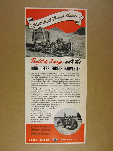 1950 John Deere Forage Harvester tractor farmer haying art vintage print Ad