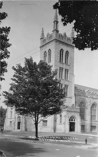 H50/ Holland Michigan RPPC Postcard c1930s Memorial Chapel Building 147