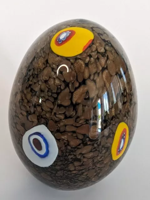 Murano Style Egg Shaped Art Glass Paperweight Black & Gold