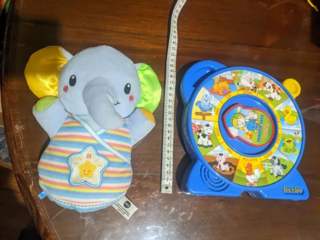 2 BABY TOYS LOT Vtech SNOOZE SOOTHE ELEPHANT See n Say FARMER SAYS Animal Sounds