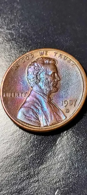 1987 D Toned Lincoln Memorial Penny