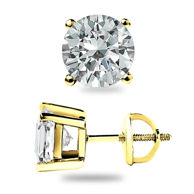 4 Ct Round Cut Moissanite FL/D Stud Earrings 14K Yellow Gold 8mm Screw Back Gift