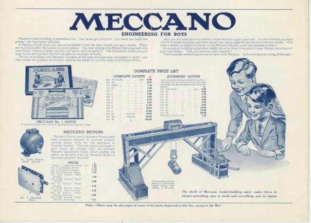 1941 MECCANO HORNBY DUBLO O Gauge  Aero Car Constructor 8 page Catalogue CANADA