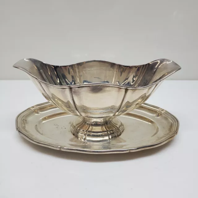 Silver Plated Gravy Boat with Attached Tray