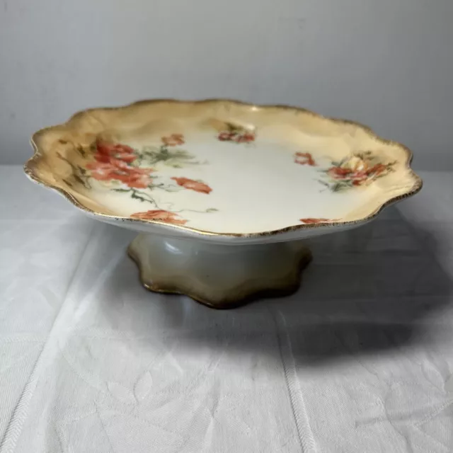 Vintage Victorian  Design Footed Cake Stand Floral Transferware Leaf