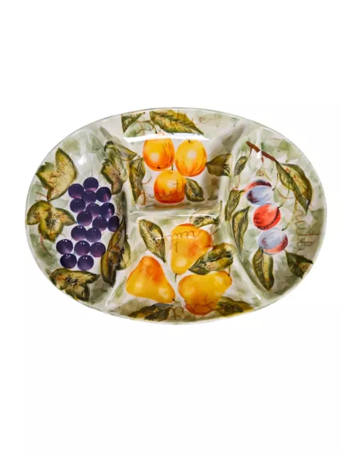 Tabletops Gallery Mixed Fruit Serving Platter~4 Compartment Tray~Hand Painted