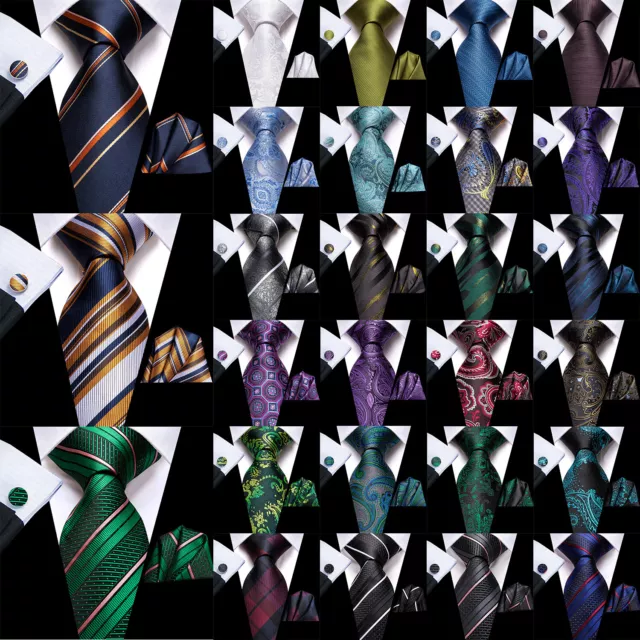 Mens Silk Ties Blue Red Black Gold Solid Paisley Striped Tie Necktie Set Wedding