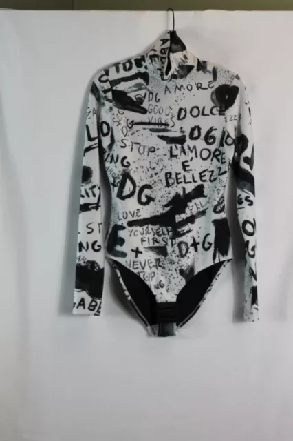 Dolce & Gabbana Womens Black/White Graphic Bodysuit #48 $1025