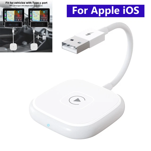White Wired to Wireless CarPlay Adapter Dongle For iOS Car Navigation Player USB