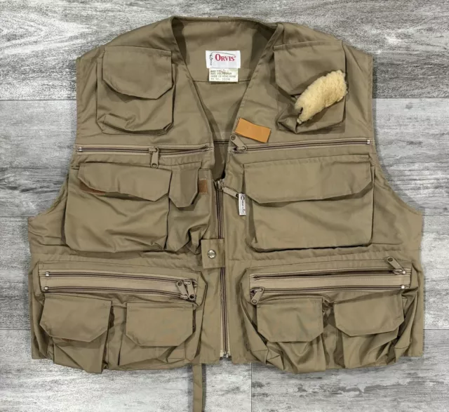 Vintage Orvis Fly Fishing Vest Beige Zip Pocket Hunting Hiking Men’s Small  