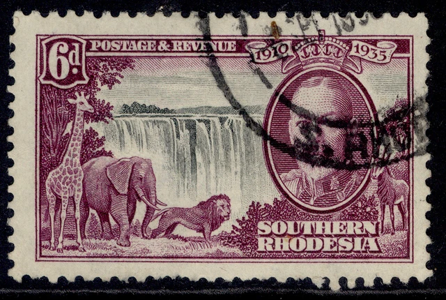 SOUTHERN RHODESIA GV SG34, 6d black & purple, USED. Cat £24.