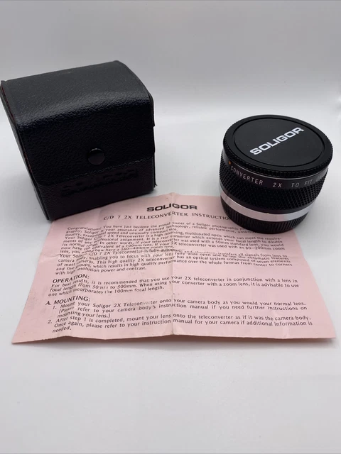 Soligor C/D 7 Teleconverter 2x for Olympus OM Cameras w/ caps, case, instruc EUC