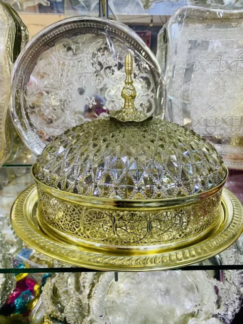 Moroccan Handmade Brass Serving Platter Food Dome Cover and Serving Tray *NEW*