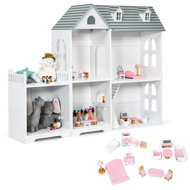 LARGE WOODEN DOLLS House with Furniture and Accessories £92.93