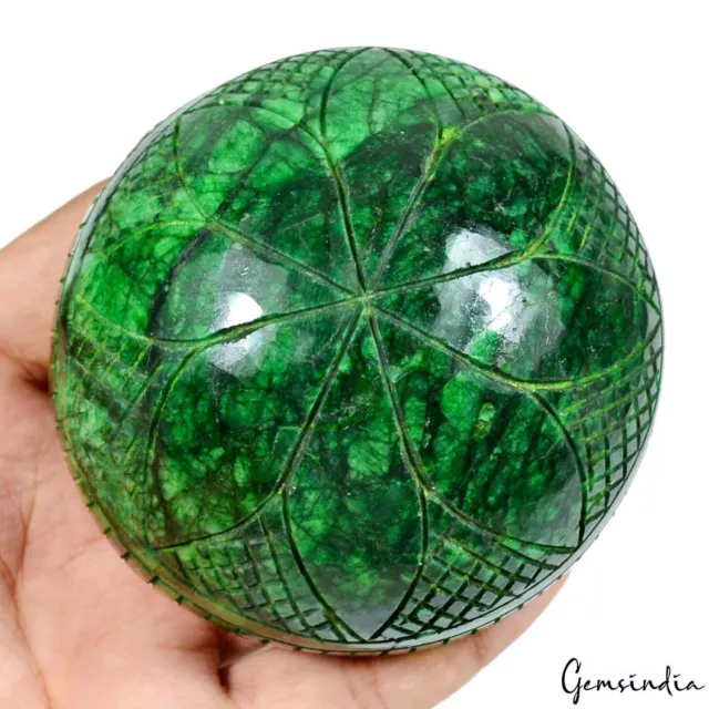 2300 Cts ~ Natural Emerald Huge Floral Carved Round Cut Green Gemstone Brazil