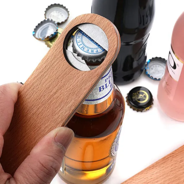 Hotel Flat Board Speed Bottle Opener Home Beer Cap Wooden Cover Stainless Ste Y3