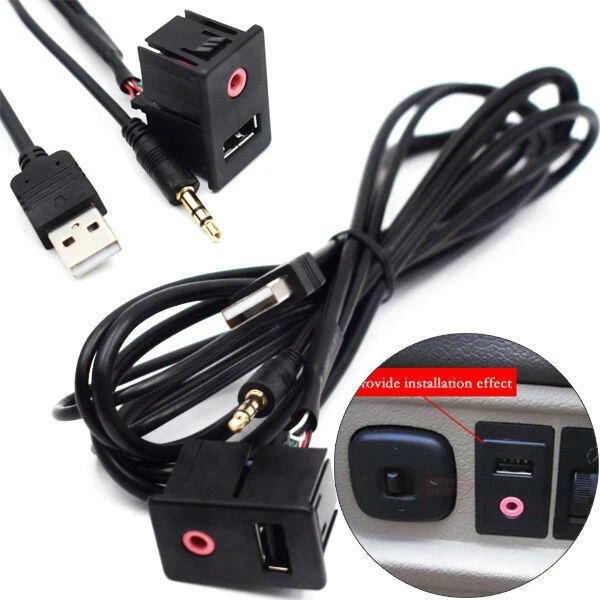 1X Audio Dash 3.5mm Adapter Panel Input AUX Flush Mount USB Headphone Jack Cable