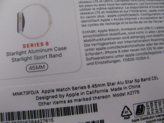 APPLE Watch Series 8 A2775 (GPS + Cellular) 45 mm - Aluminiumgehäuse - Starlight