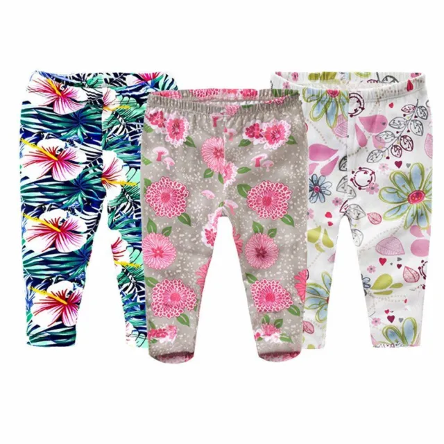 Autumn Spring Leggings Floral Patterned Elastic Waists Pants Baby Girls Clothing