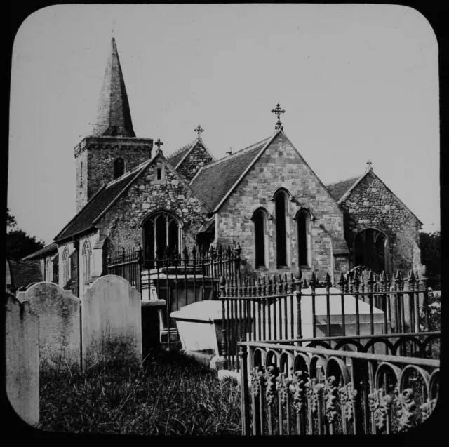 ANTIQUE Magic Lantern Slide ISLE OF WIGHT NO9 BRADING CHURCH C1900 PHOTO IOW