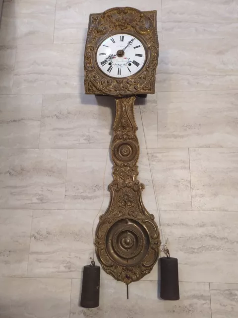 ANTIQUE FRENCH 1860 MORBIER ? COMTOISE WALL CLOCK Moving Mechanism in Pendulum ANTIQUE FRENCH 1860 MORBIER ? COMTOISE WALL CLOCK Moving Mechanism in Pendulum