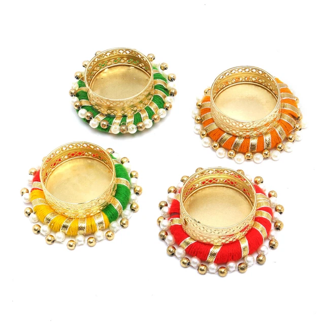 Lot 40 Lampes à Huile Aluminium Diwali Diya Dorées - Décoration Traditionnelle Indienne