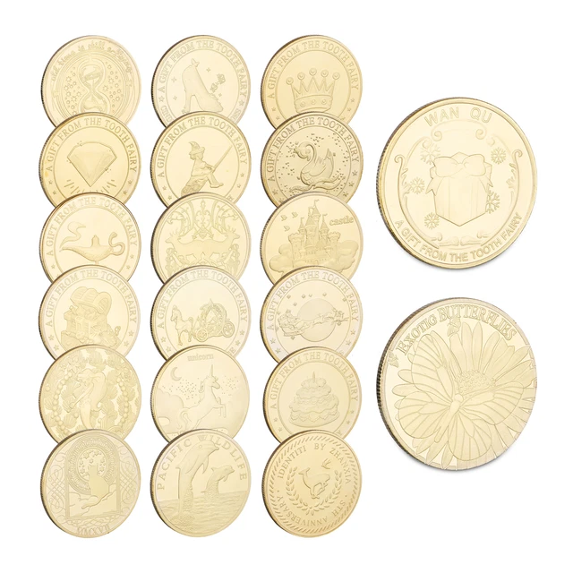 Zahnfee Münze Einhorn Vergoldet - Mit Lederband & Samttasche