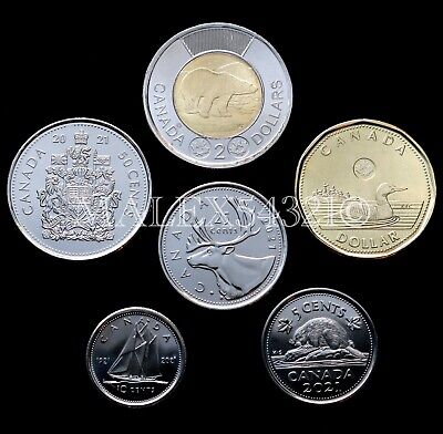 🇨🇦​Canada 2021 Complete Classic Coin Set 5 Cents To 2 Dollars Unc (6 Coins) Dd