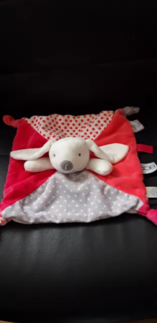 Doudou Obaibi Okaidi Lapin Plat Blanc Rose Etoile Gris  Tbe