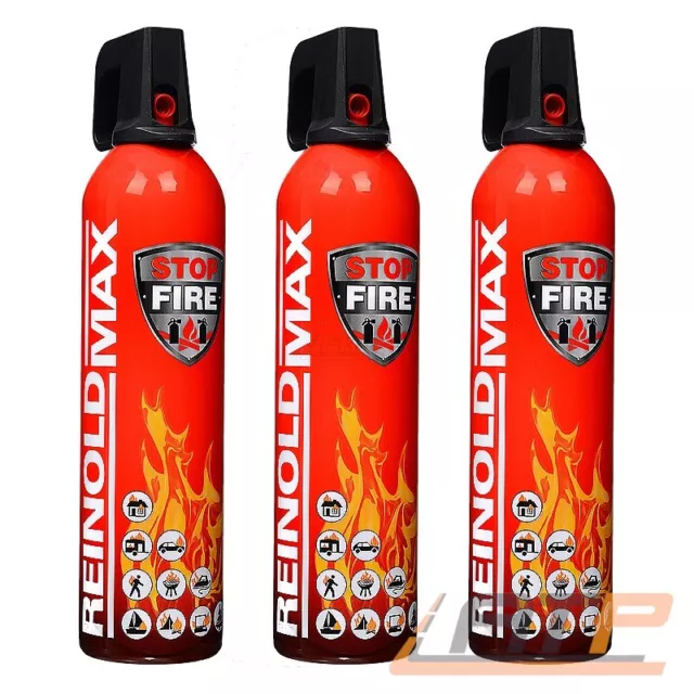 3x 750ml KFZ UNIVERSAL REINOLDMAX STOP FIRE FEUERLÖSCHER BRANDKLASSE A B E F 2