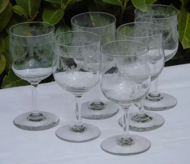 Meisenthal - Service de 6 verres en verre, modèle Pasteur, gravure Empire H 11,5