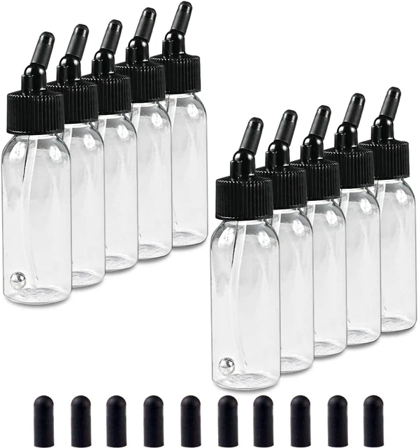 Paquete de 10 botellas de plástico aerógrafo ROMERO 30 ML frascos con tapas para doble...