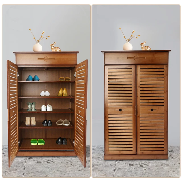 RETRO 5 TIER Bamboo Shoe Rack Storage Shelf Unit Cabinet Entryway Shoe ...