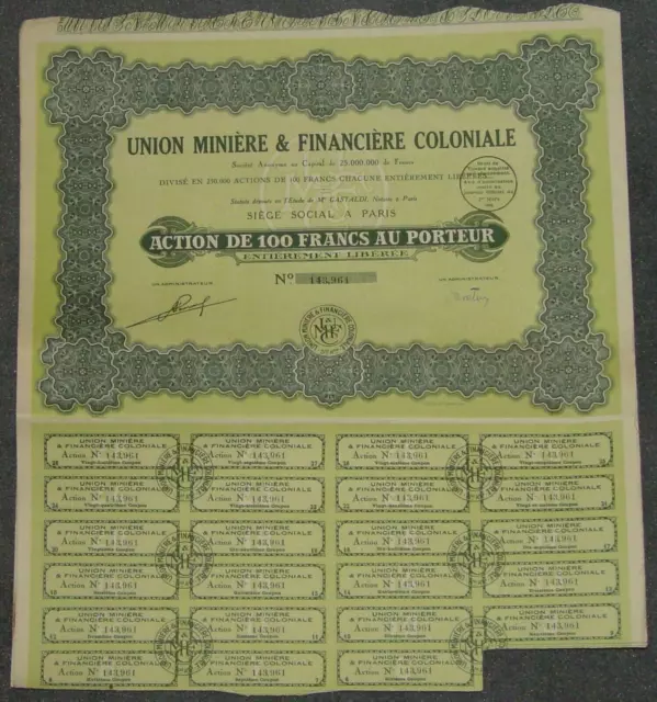 Union Miniere & Financiere Coloniale 1929