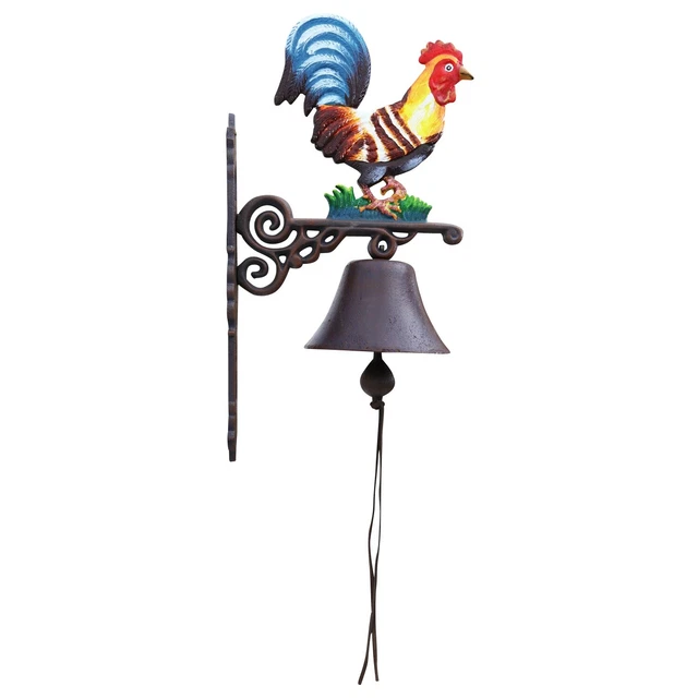 Campana de pared timbre de puerta hierro fundido gallo decoración estilo antiguo 2