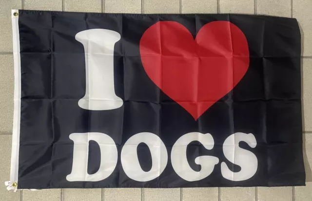 I Love Dogs Flag Free Ship 4 Paws Train Groom Pet Run Fetch Swim USA 3x5' Sign