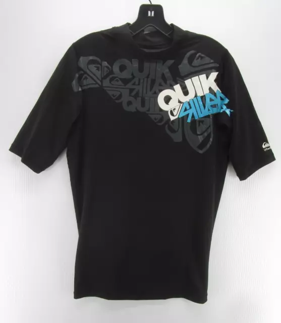 Quiksilver Shirt Men Large Black UV Tech Rash Guard Surfer Swim Top Pullover