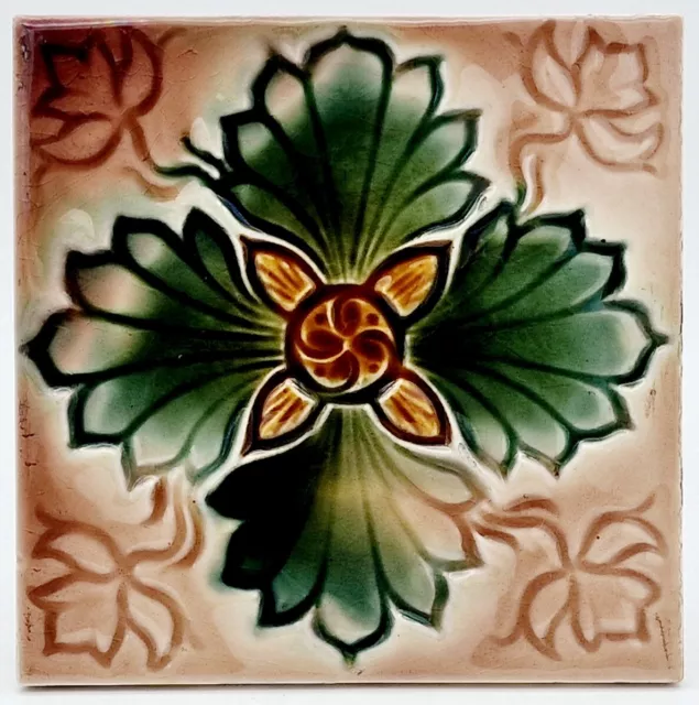 Antique Fireplace Tile Majolica Tile by George Woolliscroft & Son C1890 AE3